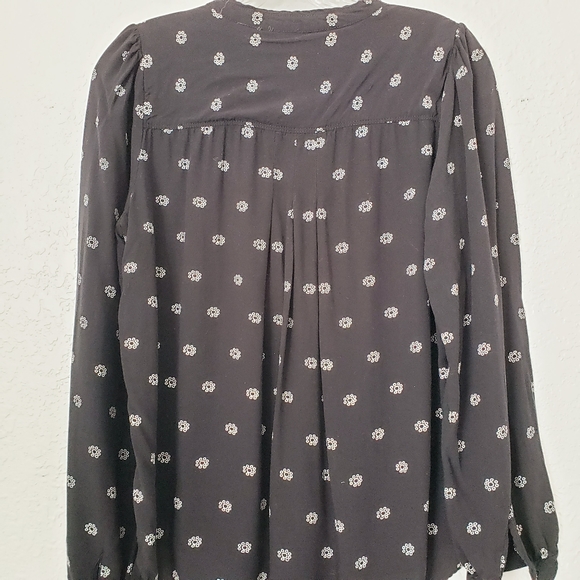 Loft Black Floral Geometric Peasant Blouse top - Picture 6 of 8